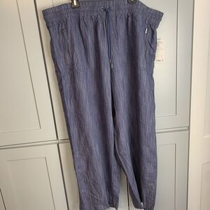 Athleta Cabo Women Pants 26 Sz 3XL‎ Blue Linen Texture  Wide Leg Elastic Pull On
